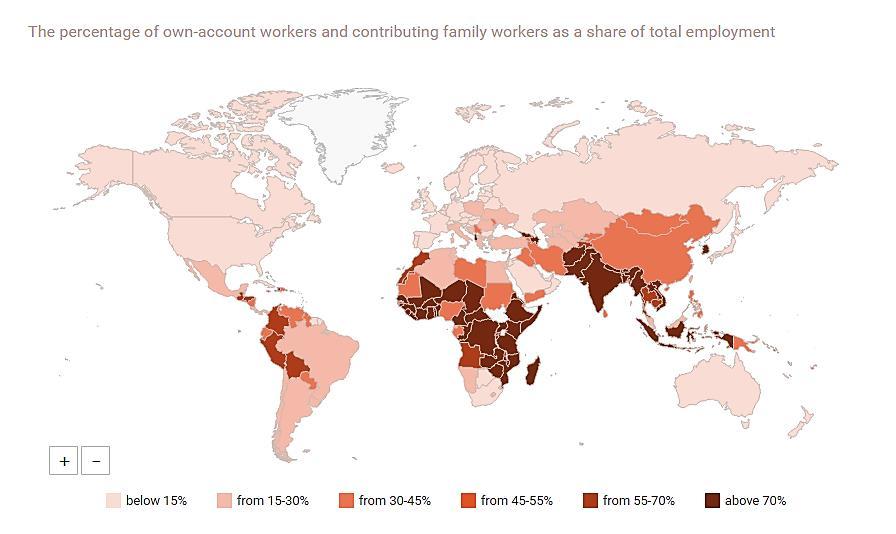 Qualita del lavoro (1): Tendenze globali Lavoro vulnerabile (42%) Olte 1.4 md.