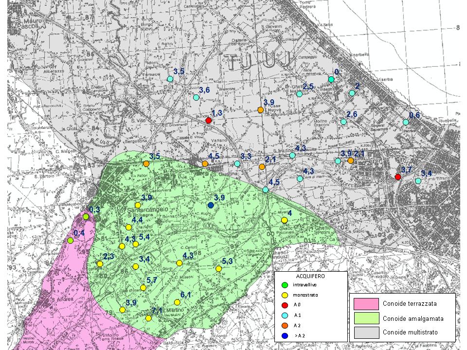 Figura 4: punti di controllo con indicazione dell escursione rilevata nelle 4 letture del 2016.