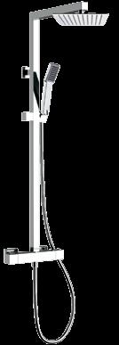 Squared shower column with thermostatic shower mixer with integrated diverter and upp