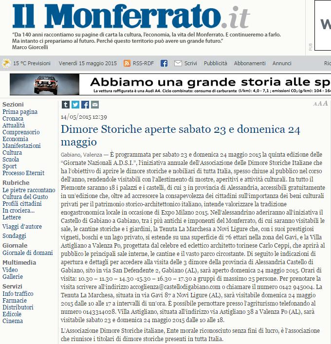 TESTATA: IlMonferrato.it DATA: 14 maggio 2015 PAGINA:http://www.