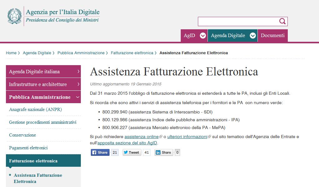 ASSISTENZA Sistema di Interscambio http://www.agid.gov.