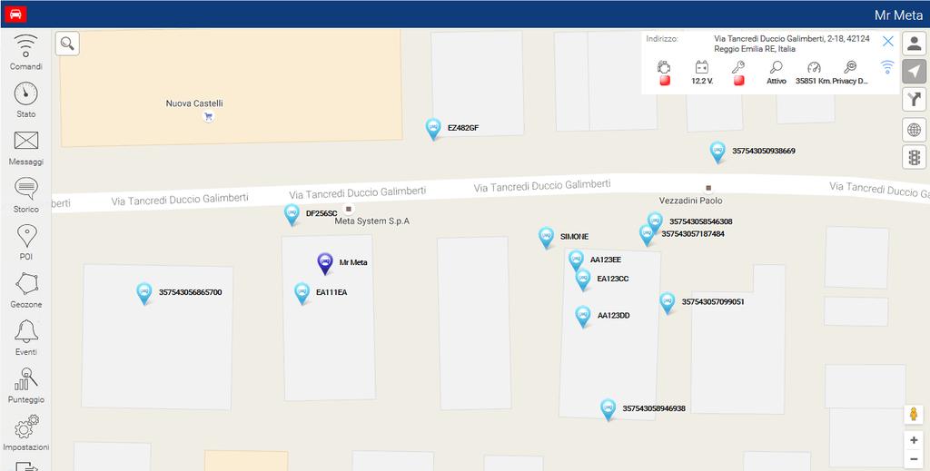 Localizzazione più veicoli della flotta - Noleggio REGGIO EMILIA - META SYSTEM FLEET APP WEB Mediante connessione al WEB possono essere