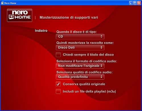 Impostazioni in Nero Home Fig. 18: schermata Scrivi Masterizza di supporti vari È possibile scorrere le diverse voci in un elenco di selezione utilizzando i pulsanti e. 3.