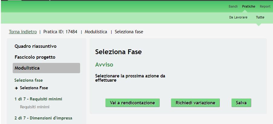 Il sistema riporta al modulo di Selezione Fase da cui è possibile selezionare la
