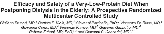 Aim: to evaluate if a supplemented very low protein diet: - allows to postpone the start of dialysis - does not induce malnutrition - is safe Inclusion criteria: - Patients older 70 years - RRF*: 5-7