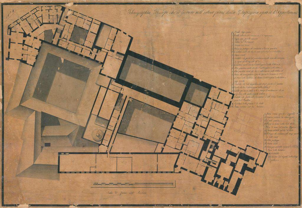 29. Rampa per cui si ascende al cortiletto e alla scala segreta 30. Scala segreta 31. Stanze vuote allora abitate dal custode del Real Palazzo D. Innocenzo Lombardo 32. Sito dell abitazione di S.E.