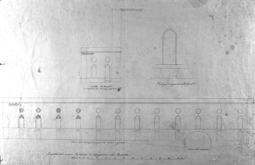 rivestimento ad intonaco, sulla scorta probabilmente di quanto realizzato nei prospetti sudoccidentali negli anni quaranta, che esamineremo di seguito [figg. 42-43].