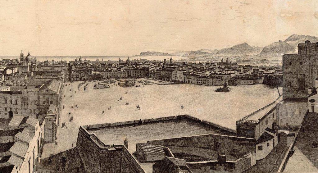 Fig. 61. Panorama della città di Palermo presa (sic) da sopra Porta Nuova, 1837, tratta da R. LA DUCA, Cartografia generale della città di Palermo, cit., tav. XXIII.