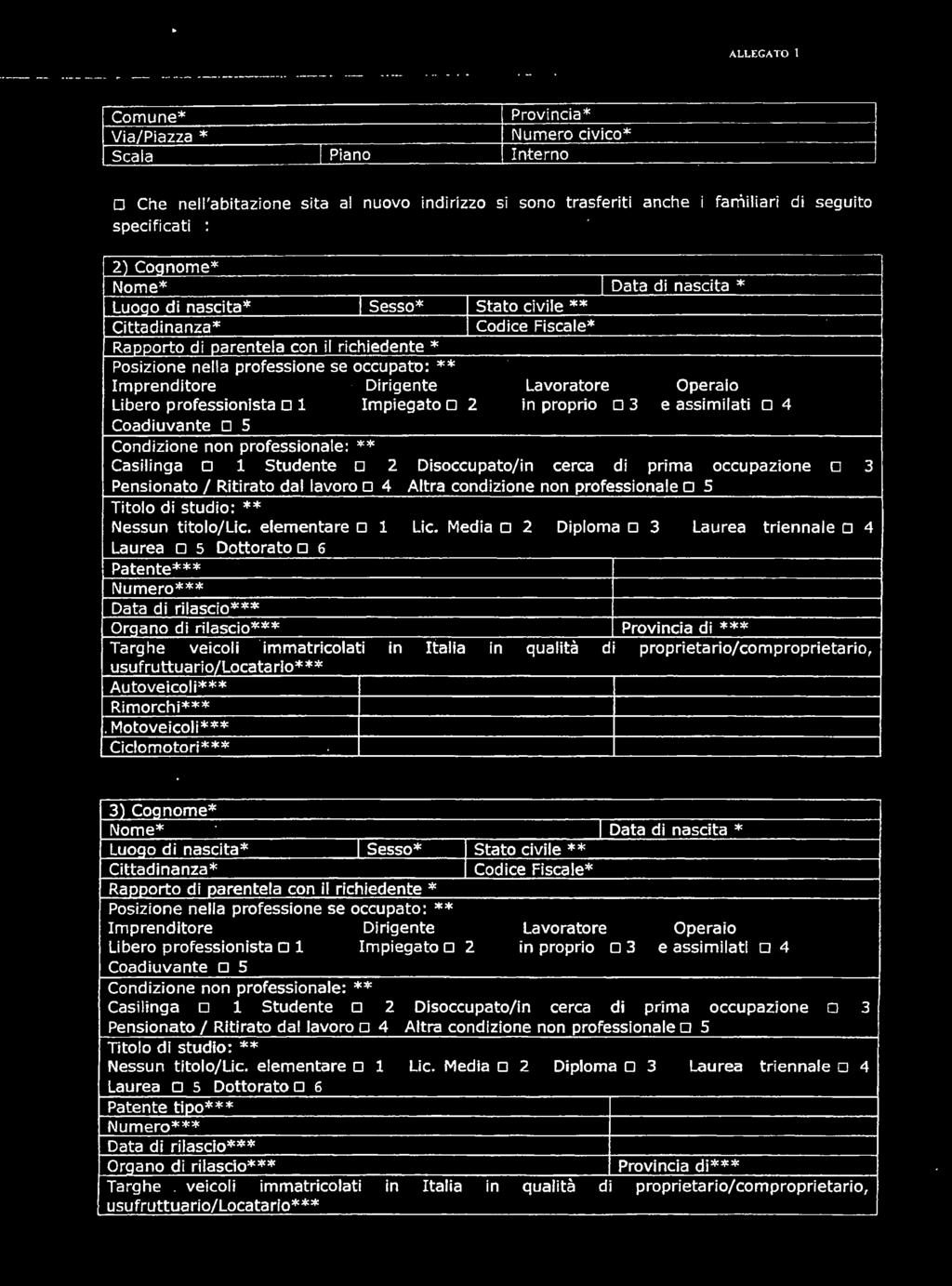 prpri 03 e assimilati 04 Cadiuvante 5 Cndizine nn prfessinale: ** Casilinga 1 Studente 2 Disccupat/in cerca di prima ccupazine Pensinat / Ritirat dal lavr 4 Altra cndizine nn prfessinale 5 3 Titl di