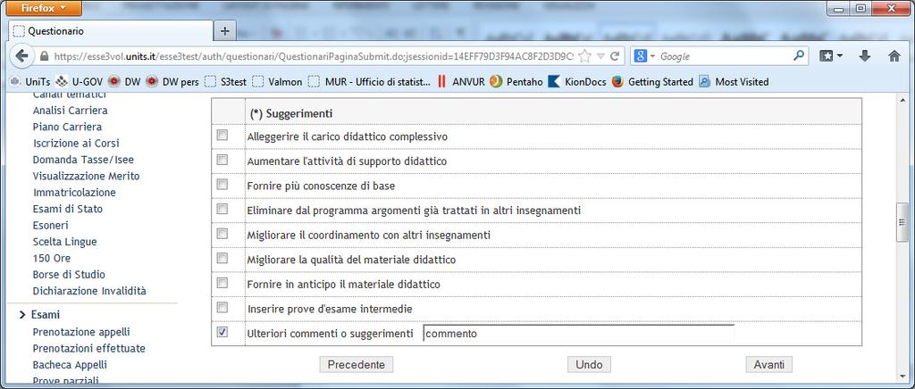 Se dichiari di non aver frequentato o di aver frequentato meno del 50% delle lezioni, ti verrà proposto il questionario specifico per studenti non frequentanti.