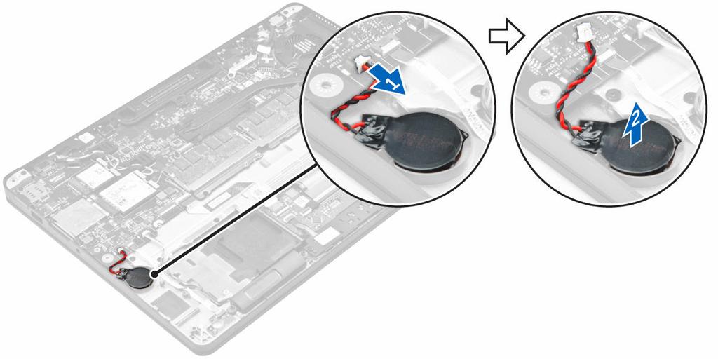 Installazione della batteria a bottone 1. Inserire la batteria a bottone nello slot presente sul computer. 2. Collegare il cavo della batteria a bottone al connettore sulla scheda di sistema. 3.