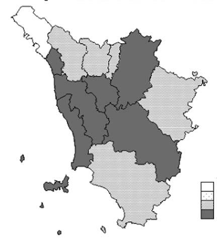 Screening cervicale 20 Fig. 1- Estensione (aggiustata = n invitati/pop. bersaglio annuale-esclusi) dei programmi di screening cervicale Percentuale di estensione non attivo < 34% 34% - 66% 67% Tab.