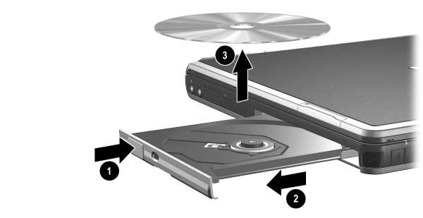 Unità disco Rimozione di un disco ottico (sistema alimentato) Se l'alimentazione è presente: 1. Accensione del notebook. 2.