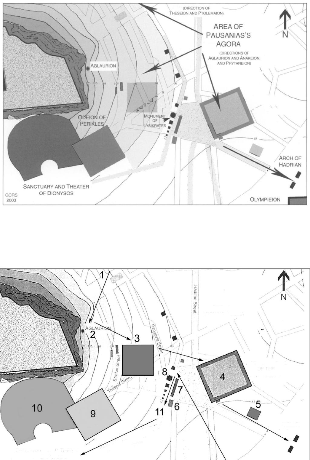 Fig. 11 - Ricostruzione topografica dell archaia agorà e possibile ubicazione del Theseion, dello Ptolemaion, dell Anakeion e del Pritaneo (Schmalz 2006)