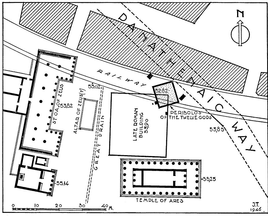 Fig. 19 - Posizione dell Altare dei Dodici Dei rispetto alla Via Panatenaica (Crosby 1949) Fig.