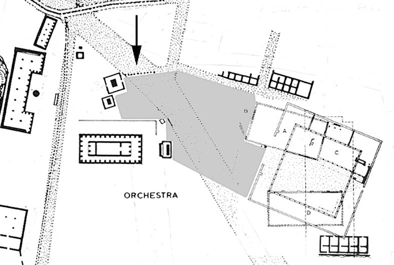 Fig. 44 - Area del perischoinisma (in grigio) e barriera d accesso (indicata dalla freccia in nero) nel settore