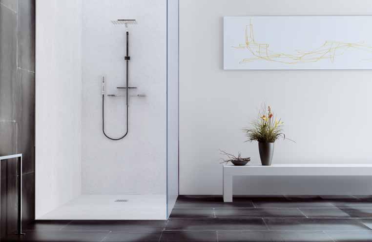 Difatti i piatti doccia sono dotati di un originale e pratico sistema di montaggio che copre la parete con piastre della stessa rifinitura del piatto doccia.