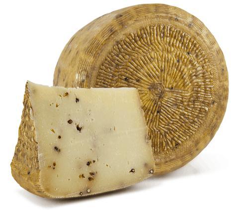 Codice articolo: 476 Peso per pezzo: 10,00 kg 8 mesi PECORINO PEPATO STAGIONATO E' un formaggio a pasta dura, prodotto con bacche di pepe nero affogate nella pasta all'atto dell'incanestratura.