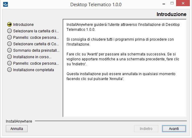 exe preferibilmente sul desktop; Cliccare due volte sul file DesktopTelematico_win32_100.