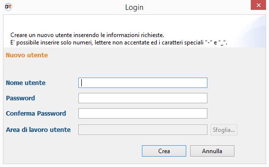 password; o Per l area di lavoro utente cliccare su