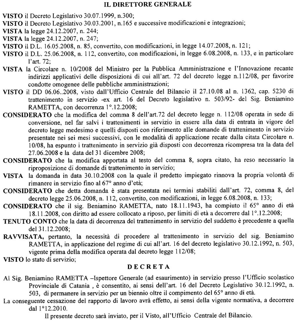 (D.D. 26 novembre 2008 - Visto e registrato all'ufficio centrale del