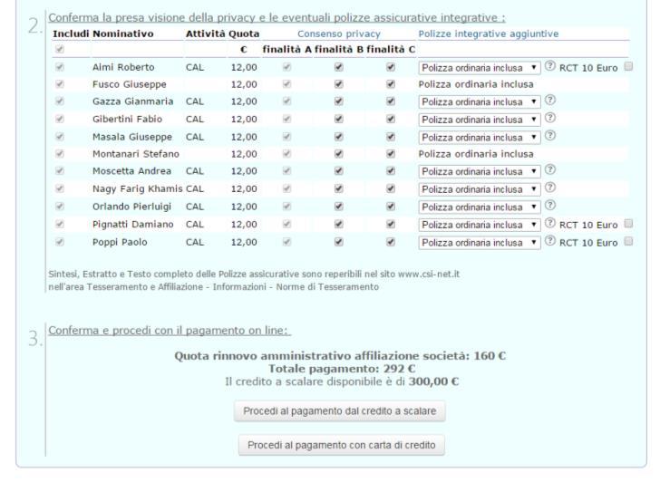 Si potrà procedere o con il pagamento tramite: carta di credito; credito a scalare rimasto dall anno precedente; bonifico bancario tramite