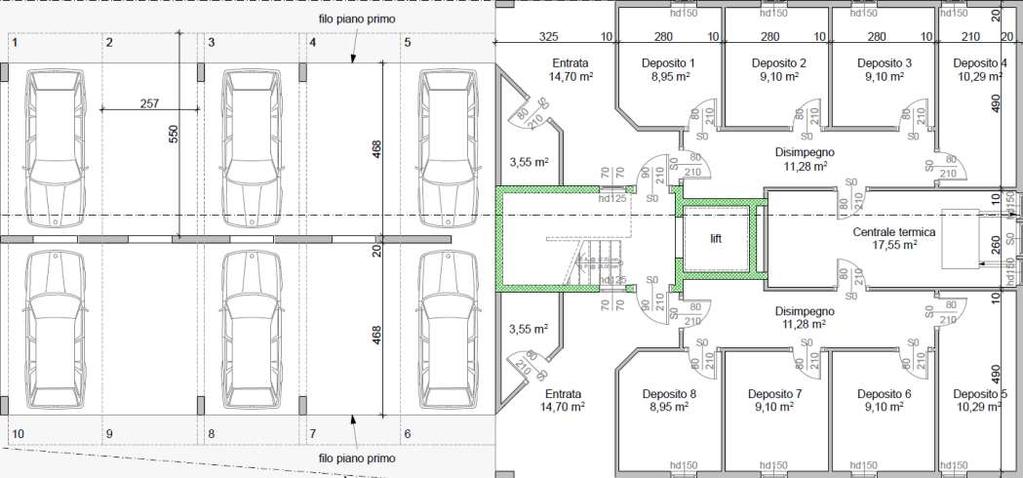 Posteggi/PT 1:100 Posteggi / piano terra L accesso all edificio avviene dal piano terra, sono disponibili 10 posteggi coperti e 6 posteggi all esterno.