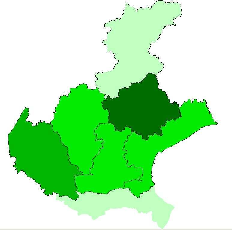Rappresentazione (%) superficie per provincia Belluno 0,07% INVENTARIO POTENZIALE VENETO superficie piantata (ha) Verona 26.427,85 Vicenza 9,64% Treviso 39,26% Vicenza 7.