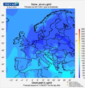 3.3 Previsioni O3 massimo giornaliero PREV AIR Le previsioni di O3 a grande scala sono ad opera di PREV