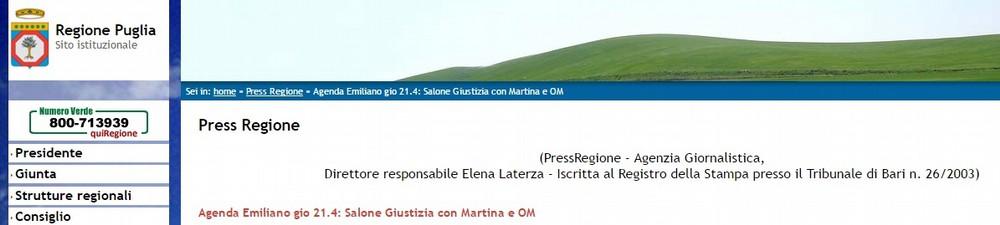 Regione Puglia sito ufficiale Domani, giovedì 21 aprile, il presidente Emiliano sarà a Roma al Salone della Giustizia per un convegno con il ministro delle Politiche Agricole, Maurizio Martina.