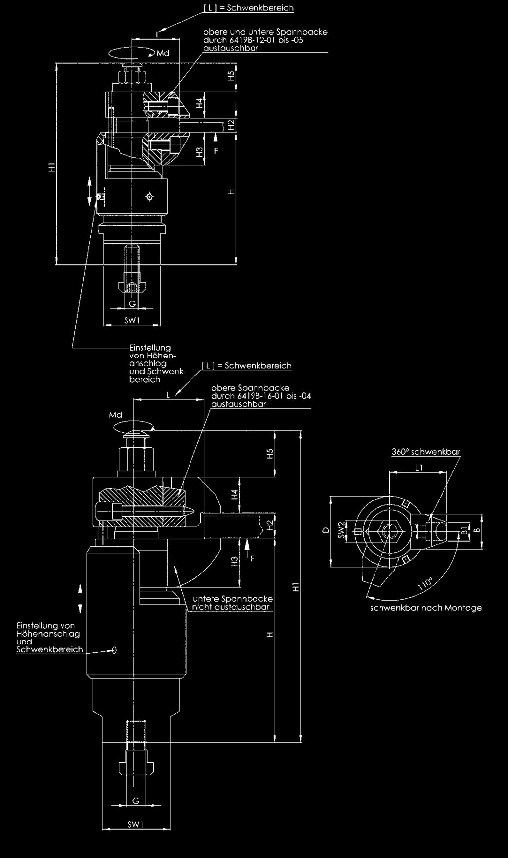 ganascia standard superiore e inferiore. 1. Fissare il bloccaggio flottante sul dispositivo o sulla tavola della macchina. 2.