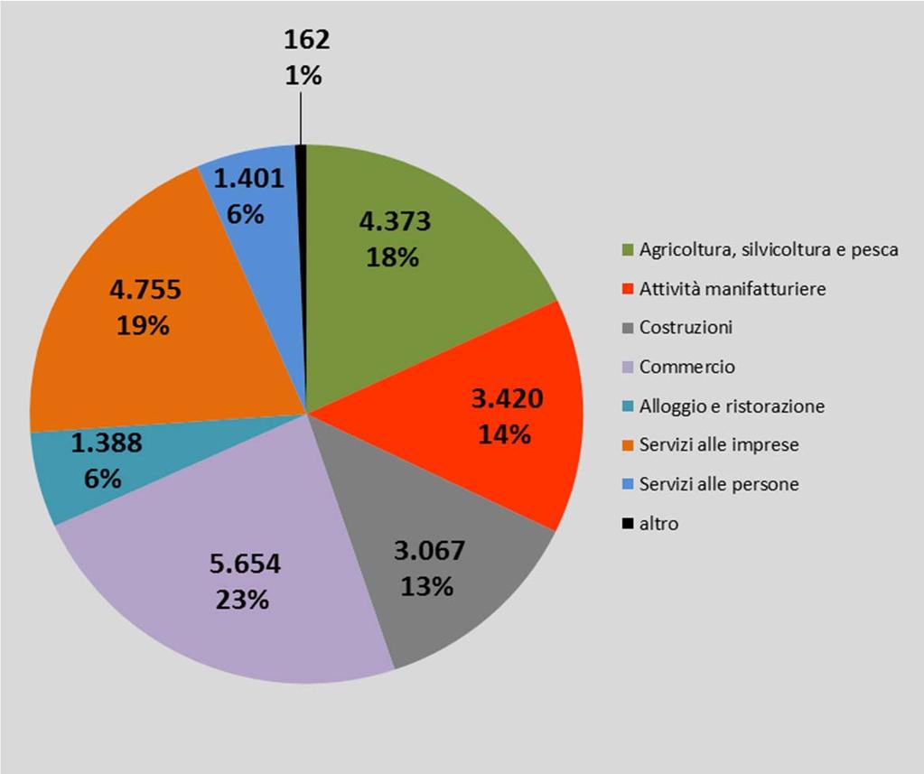 Distribuzione delle imprese (unità locali) per principali attività economiche. ULSS 7. Anno 2015 Addetti totali 63.
