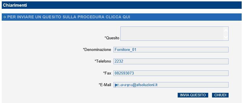 Chiarimenti Nel dettaglio del Bando, in basso, è presente una sezione Chiarimenti grazie alla quale l Operatore Economico può richiedere