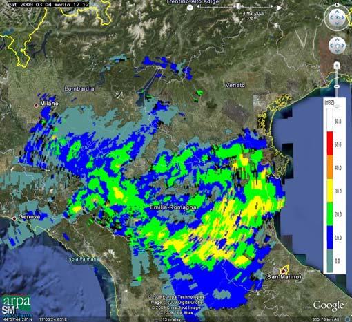 Mappe di riflettività del 4/03/2009 ore 06:12 (in alto a