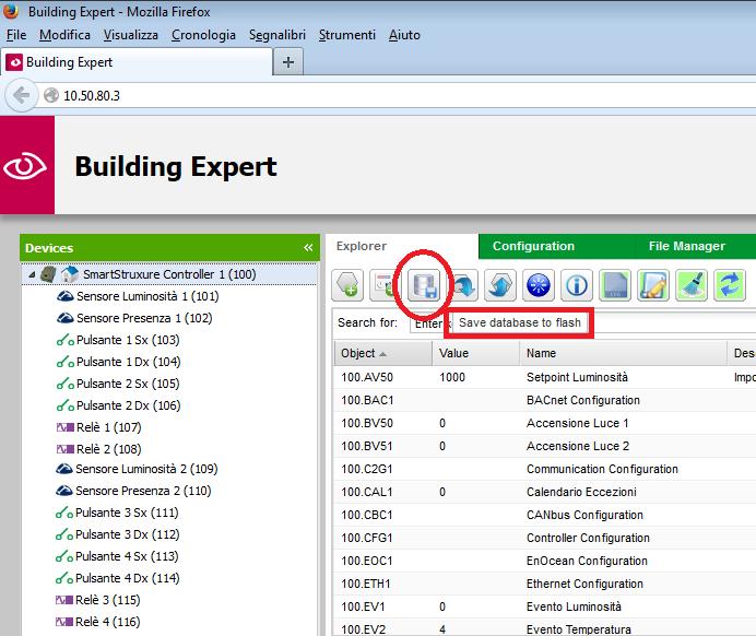 9. Salvataggio Impostazioni Al termine delle operazioni di configurazione salvare tutti i dati sul FLASH EEPROM.