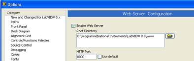 LabVIEW web server Configurazione Tool che consente di