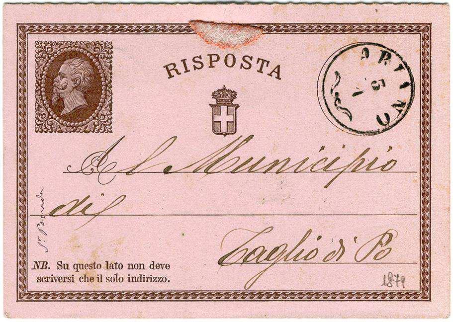 RISPOSTA della CARTOLINA POSTALE da 15 c.