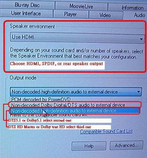 4. Impostare il decoder/amplificatore per l'uscita audio digitale che si desidera. 5. Impostare il formato d uscita corretta sul manuale dei vostri contenuti/fonte. 6.