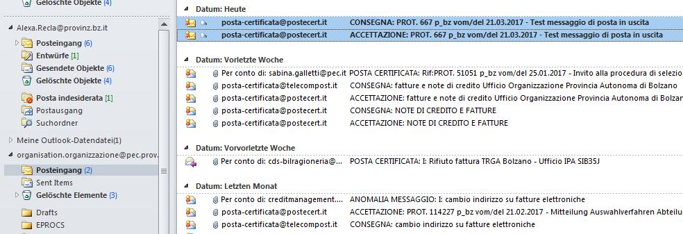 11 Il protocollo informatico carica le ricevute nella sezione elenco allegati della corrispondente registrazione di protocollo (12).