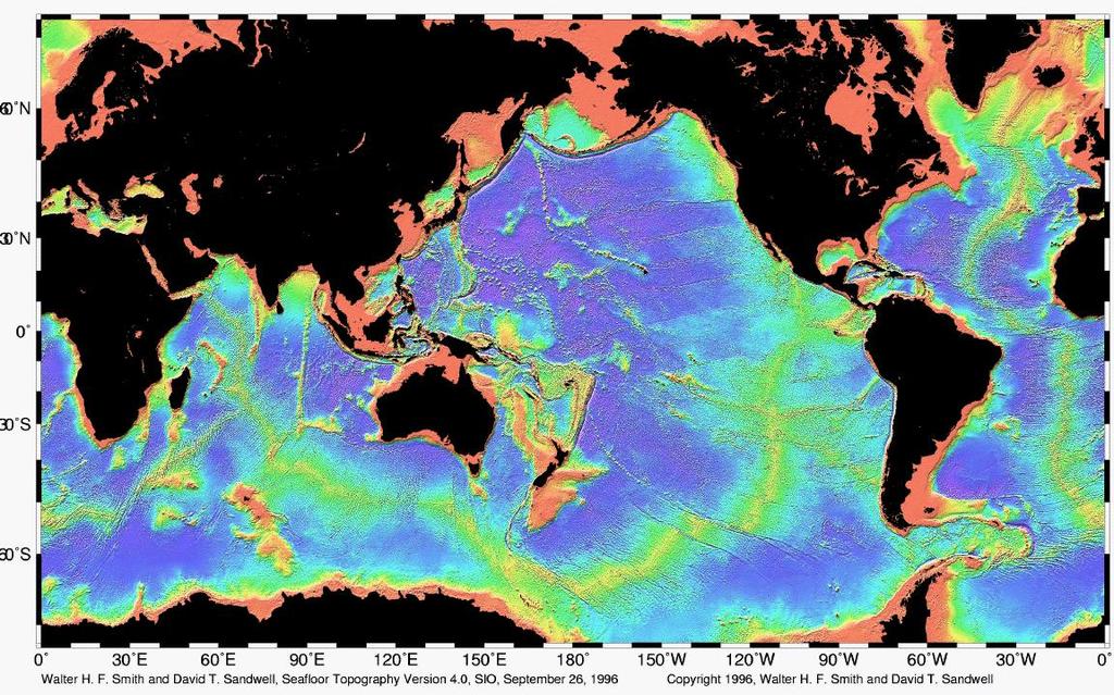 Morfologia dei fondali oceanici Aree blu: fondali profondi,