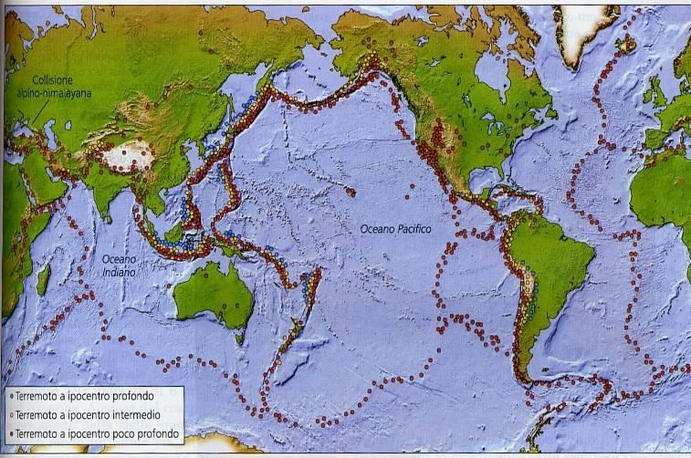 La distribuzione dei terremoti indica i limiti tra placche Dorsali margini divergenti, si