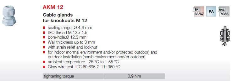 KF, gamma Accessori per l ingresso cavi (ENYFIT) Pressacavi AKM Colore: grigio chiaro, RAL 7035 Grado di protezione: IP 66 / IP 67 Prova