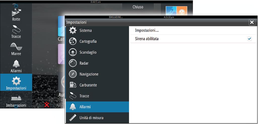 Conferma di un messaggio Nella finestra di dialogo Allarmi sono disponibili le seguenti opzioni per confermare un messaggio: Opzione Chiudi Disabilita Risultato Imposta lo stato dell'allarme su