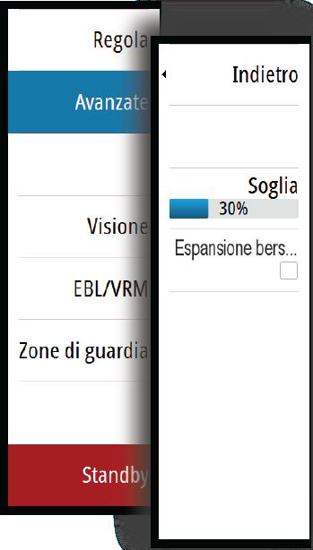 Guadagno Il guadagno controlla la sensibilità del ricevitore radar.