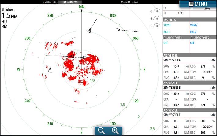 I target AIS possono essere visualizzati in sovrimpressione sul radar e sulle immagini della cartografia; questa funzione è uno strumento importante per una navigazione sicura e per evitare incidenti.