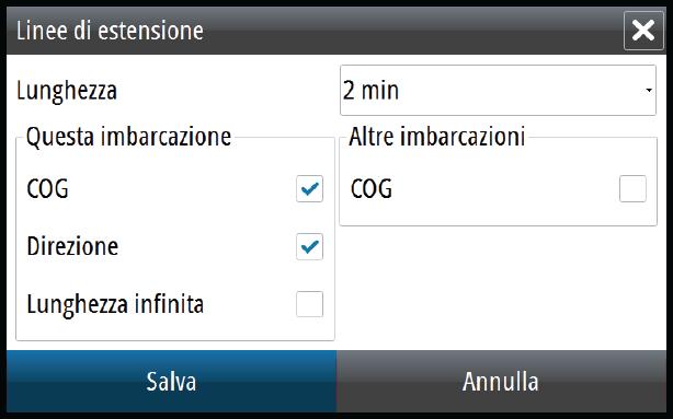 Ú Nota: L'opzione di messaggio imbarcazione nelle impostazioni allarmi deve essere abilitata per visualizzare eventuali messaggi MMSI.