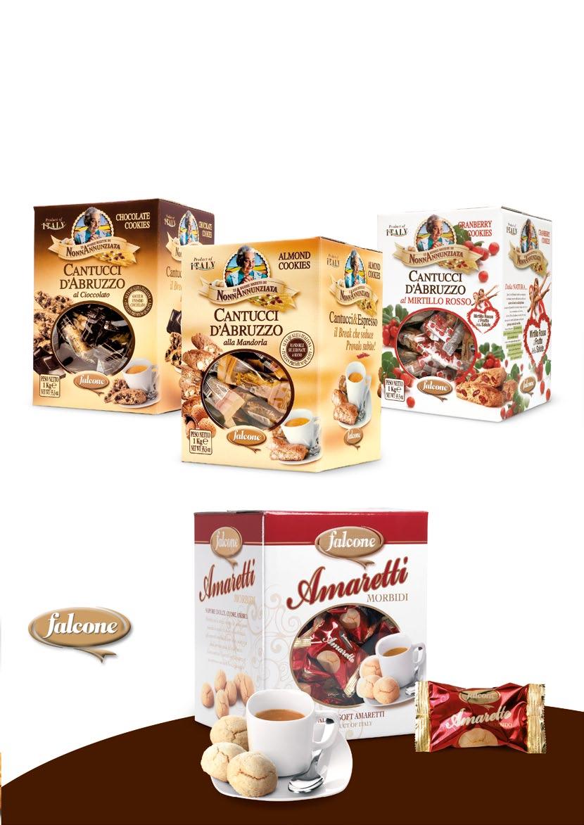 Cantucci e Amaretti incartati singolarmente, sempre fragranti nei comodi espositori da 1 Kg. An explosion of taste in the new single wrapped Cantucci and Amaretti 1 kg. displays.