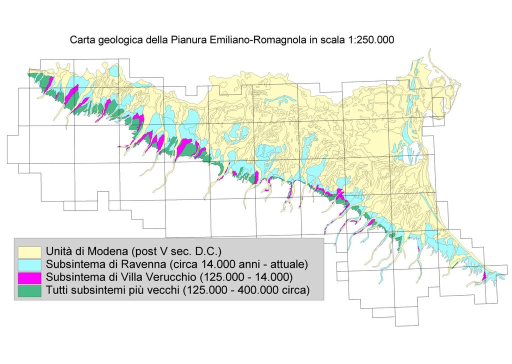 la Carta geologica della pianura emiliano-romagnola contiene anche informazioni sull età delle unità di pianura, attribuita attraverso l analisi dell alterazione dei suoli.
