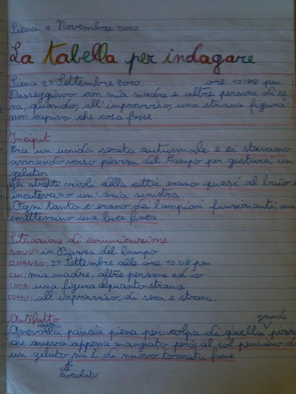 Riordinando le parti della tabella è già possibile scrivere una parte del testo.