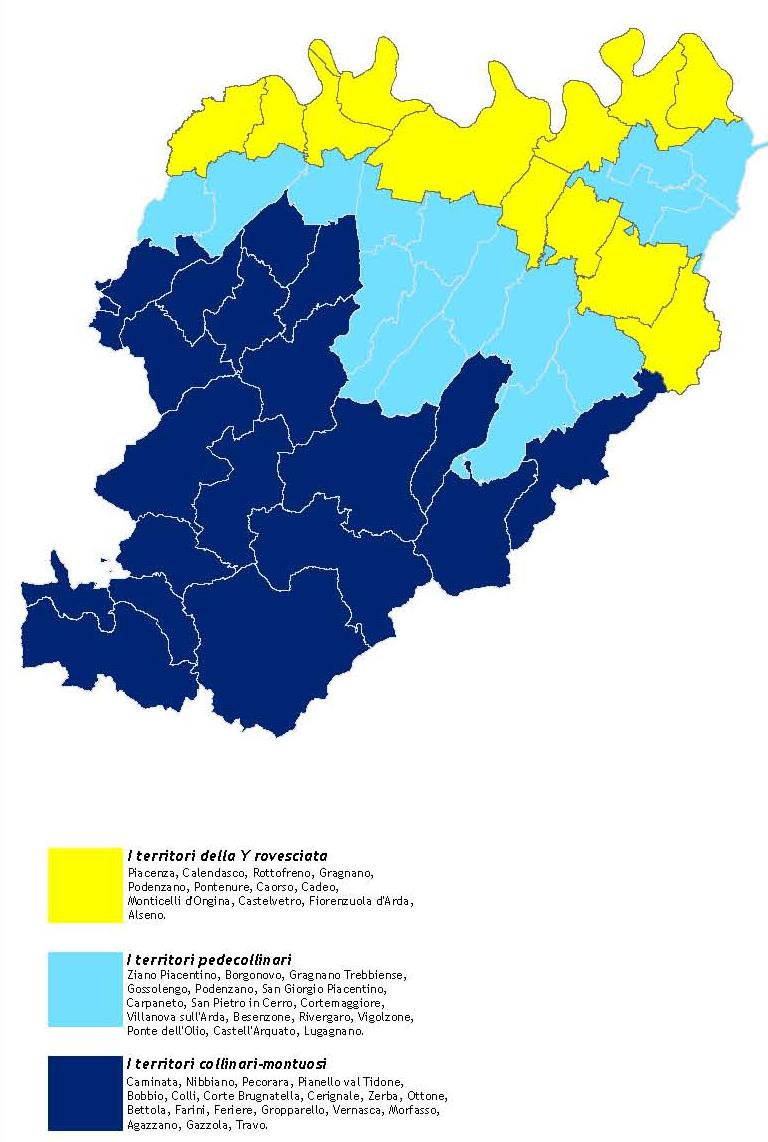 I tre territori dell area piacentina PTCP - Quadro Conoscitivo al 2006 caratteri Il sistema della Y rovesciata - comprende il capoluogo e le principali polarità insediative - è attraversato dai